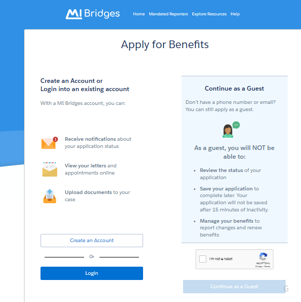 MI Bridges Portal Apply Benefits